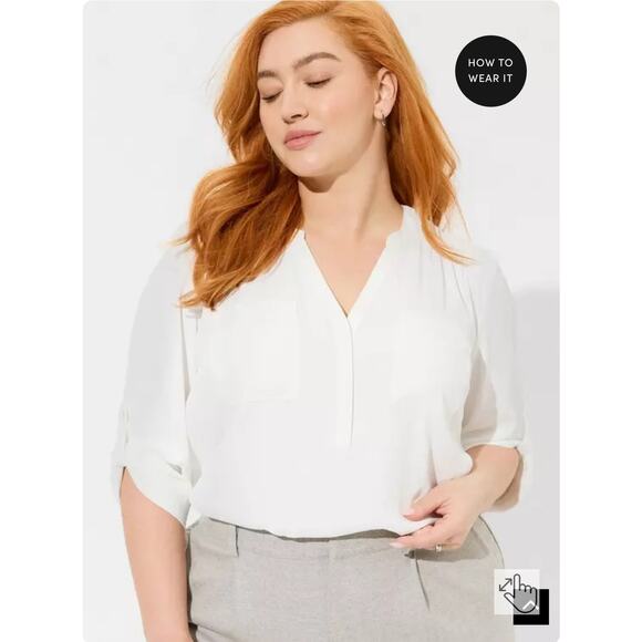 TORRID Harper 3/4 length sleeve ivory blouse (no chest pockets) - Picture 1 of 6